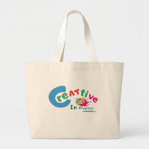 Creative in Progress Colourful Artistic Quote Large Tote Bag