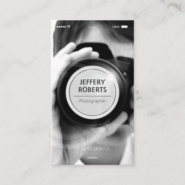 Creative iPhone iOS Style - Modern Photographer Business Card (Front)