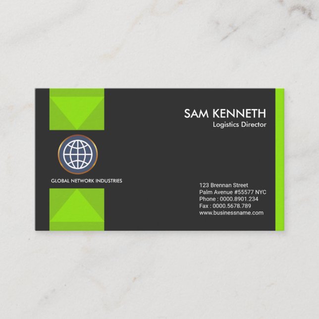 Creative Luminous Green Box Arrows Supply Chain Business Card (Front)