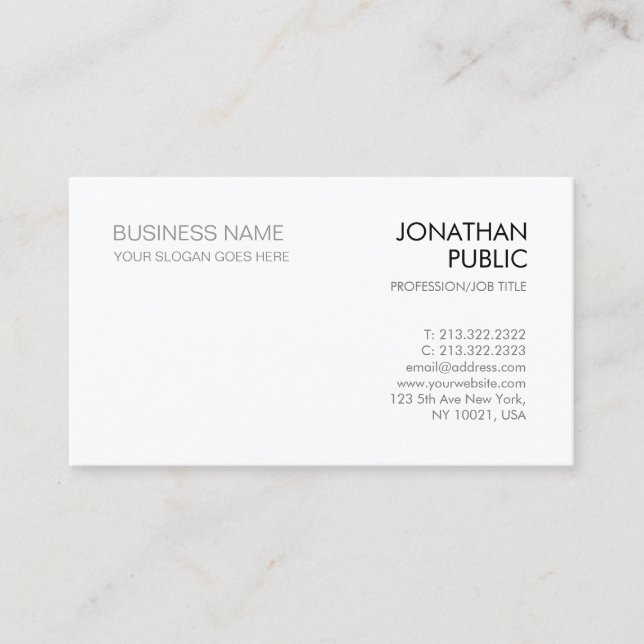 Creative Minimalist Modern Elegant Company White Business Card (Front)