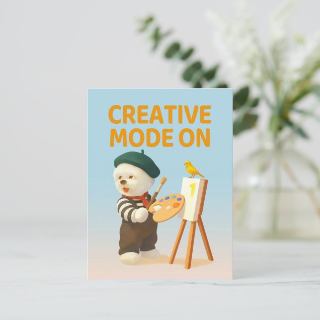 Creative Mode On: Painter Bichon Dog Artist Art Postcard (Standing Front)
