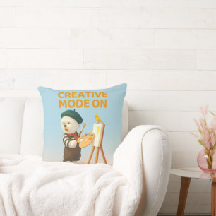 Creative Mode On: Painter Bichon Dog Artist Art Throw Pillow
