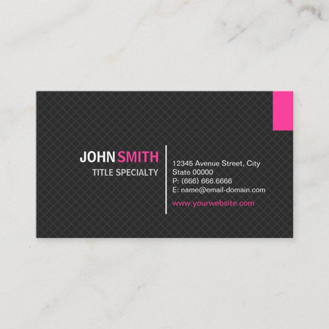 Creative Modern Twill Grid - Black and Pink Business Card (Front)