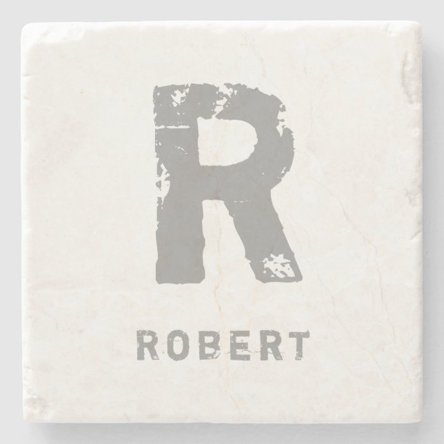 Creative Monogram Template Elegant Initial Marble Stone Coaster (Front)