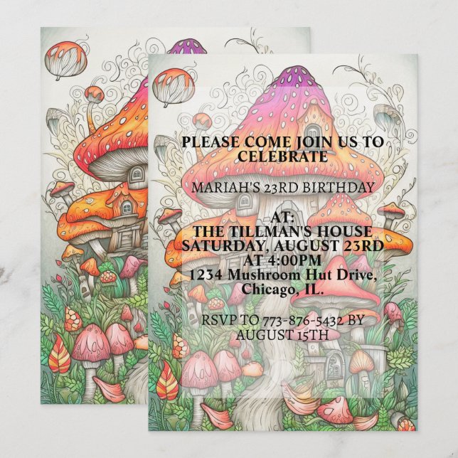 Creative Mushroom Dwelling Art Birthday Party Invitation (Front/Back)
