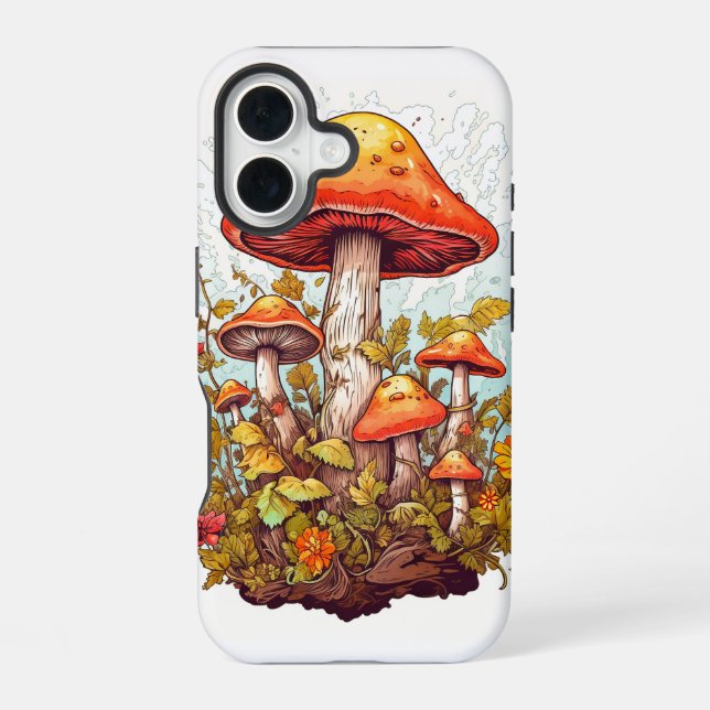 Creative Mushroom Forest Illustration iPhone 16 Case (Back)