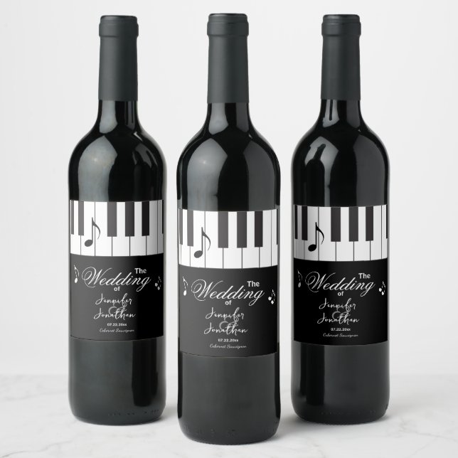 Creative Musicians Piano Keys Wedding Wine Label (Bottles)