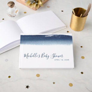 Creative Navy Blue Brushstroke Boy Baby Shower Guest Book