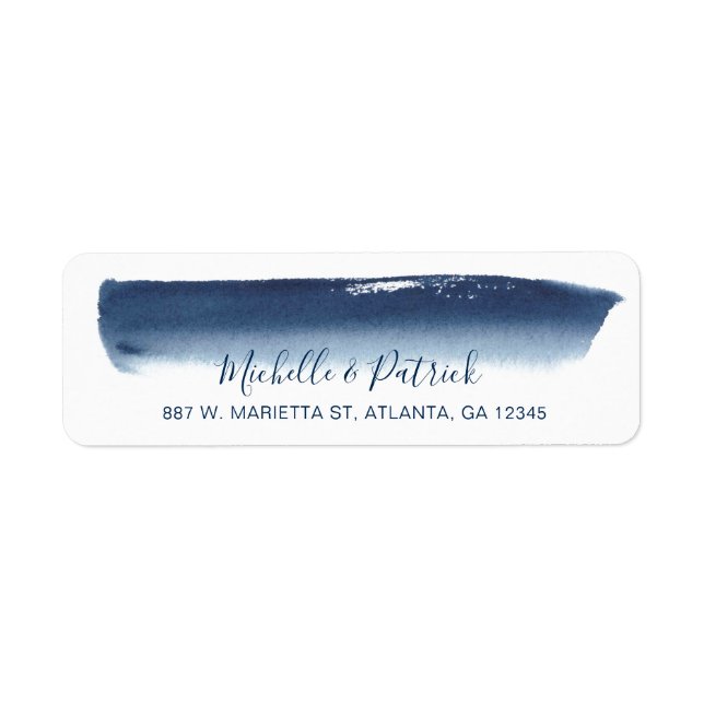 Creative Navy Brushstroke Mariage Adresse de retou (Devant)