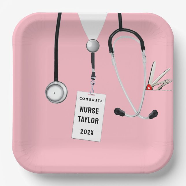 Creative Nurse Graduation Party Pink Paper Plates (Front)