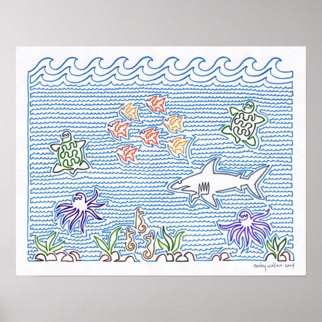 Creative Ocean Scene Line Art Poster (Front)