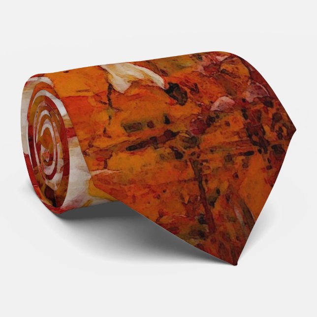 Creative Original Orange Red Abstract Art Modern Tie (Rolled)