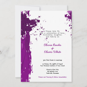 Creative Paint Splatter Purple Wedding Invitation