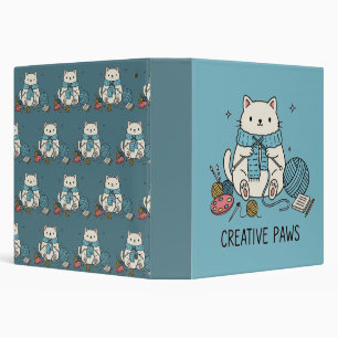 Creative Paws White Cat Knitting Office Stationery Binder