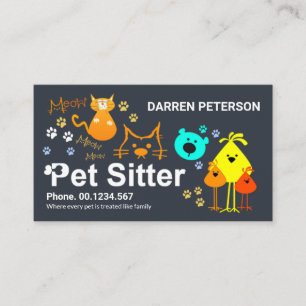 Creative Pet Sitter Signage Colourful Dog Cat Business Card