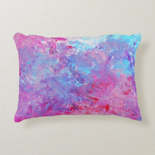 Creative pink-blue texture, paint blots. accent pillow