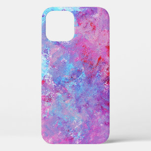 Creative pink-blue texture, paint blots. iPhone 12 case