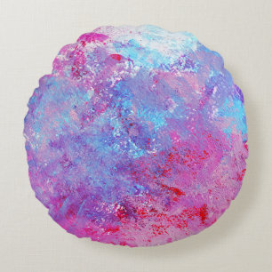 Creative pink-blue texture, paint blots. round pillow