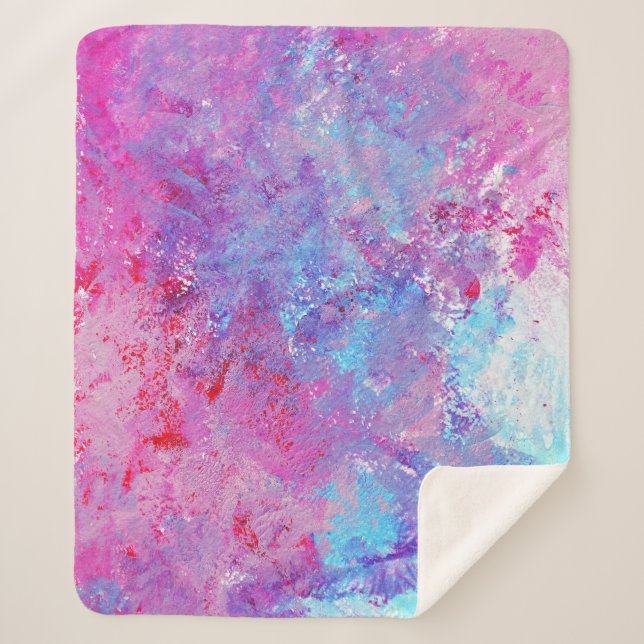 Creative pink-blue texture, paint blots. sherpa blanket (Front)