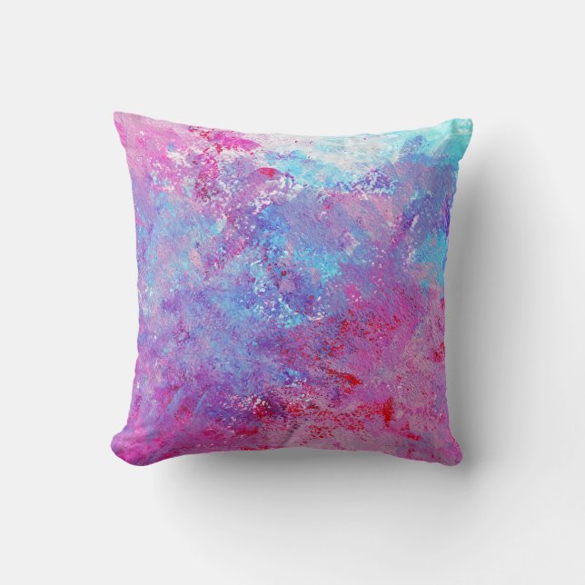 Creative pink-blue texture, paint blots. throw pillow (Front)