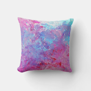 Creative pink-blue texture, paint blots. throw pillow