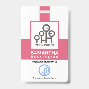 Creative Pink Column Staff Nurse Photo Template ID Badge