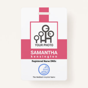 Creative Pink Column Staff Nurse Photo Template ID Badge