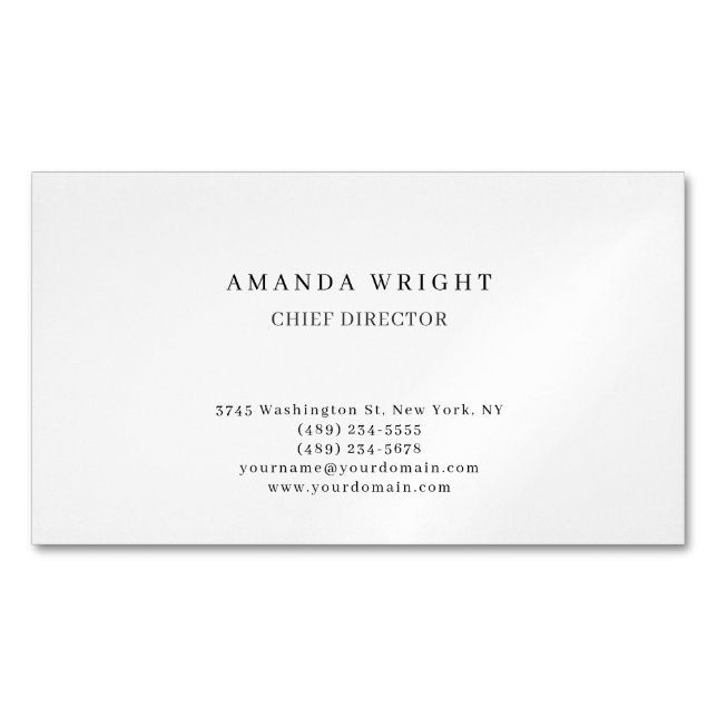 Creative Plain Simple White Attractive Stylish Magnetic Business Card (Front)