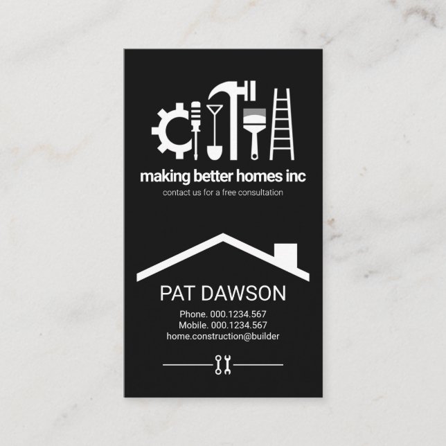 Creative Professional Handyman Tools Rooftop Business Card (Front)