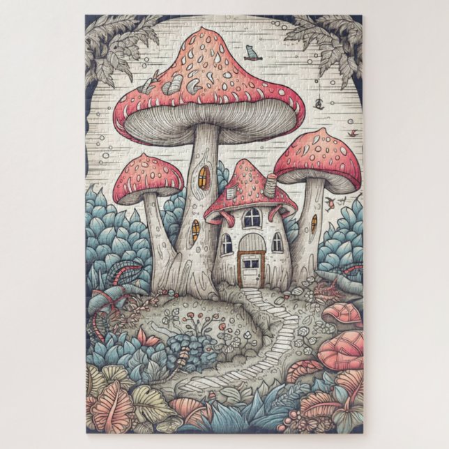 Creative Psychedelic Mushroom House Illustration Jigsaw Puzzle (Vertical)