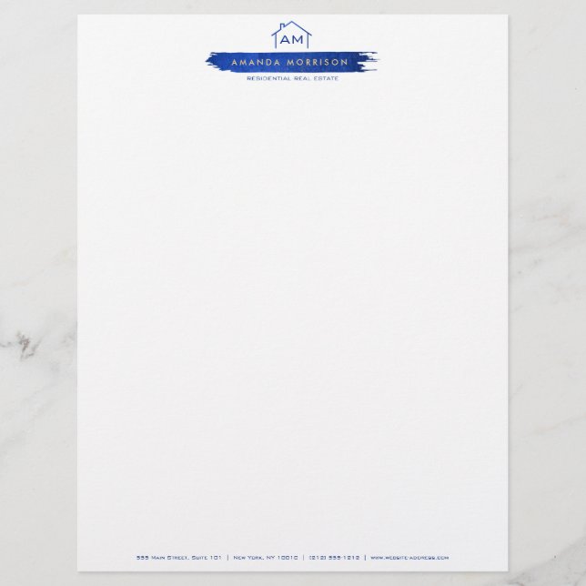 Creative Realtor Real Estate Home Paint Swash Blue Letterhead (Front)