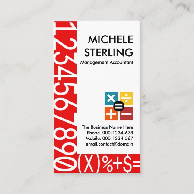 Creative Red Numbers Frame Financial Business Card (Front)