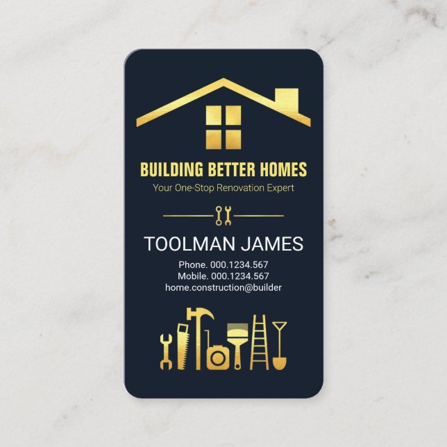 Creative Roof Gold Construction Tools Business Card (Front)
