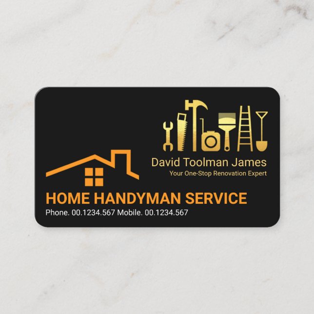 Creative Rooftop Gold Construction Tools Business Card (Front)