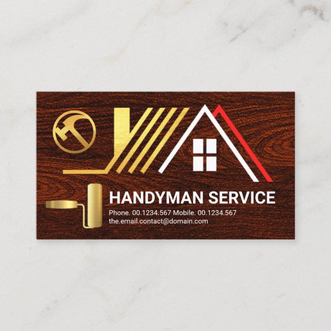 Creative Rooftop On Timber Wood Handyman Builder Business Card (Front)