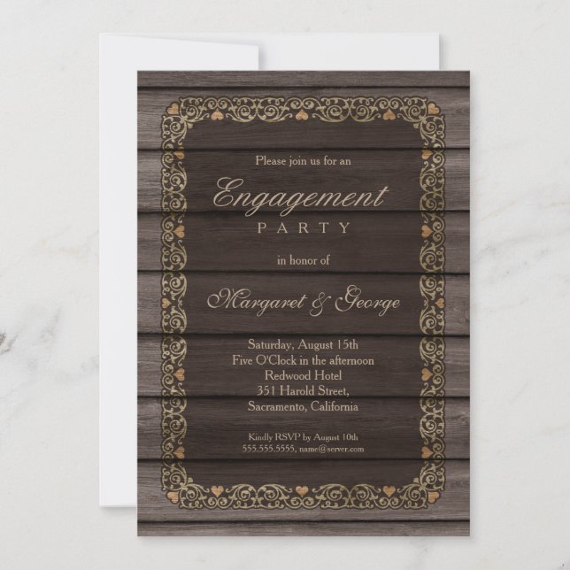 Creative Rustic Wood Engagement Party Invitation (Front)