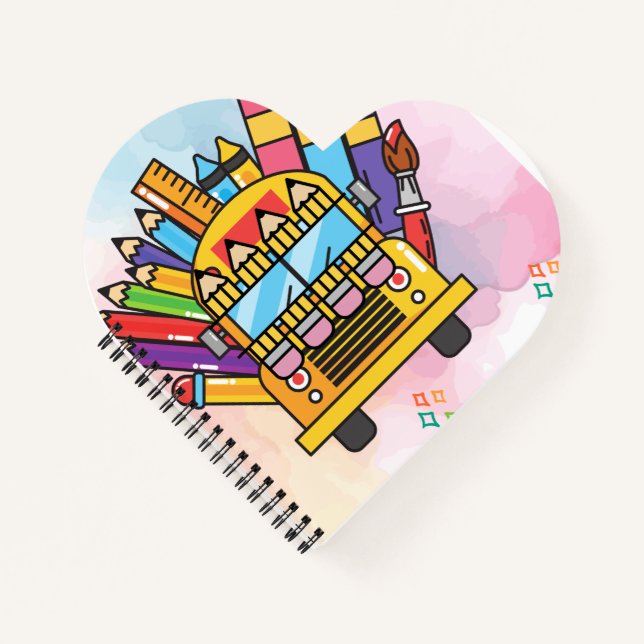 Creative School Bus Made of School Supplies  Notebook (Front)