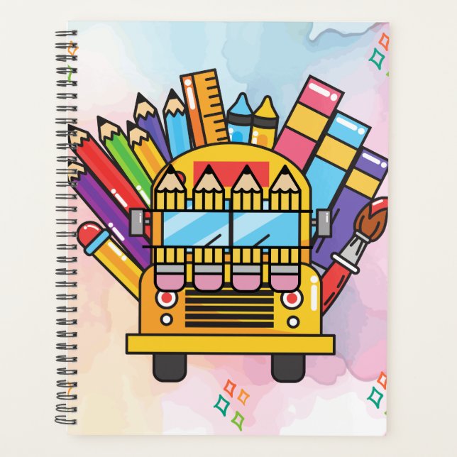 Creative School Bus Made of School Supplies  Planner (Front)
