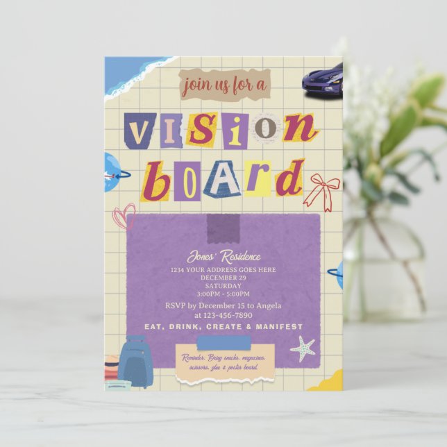 Creative Scrapbook Vision Board Girls Night Party Invitation (Standing Front)