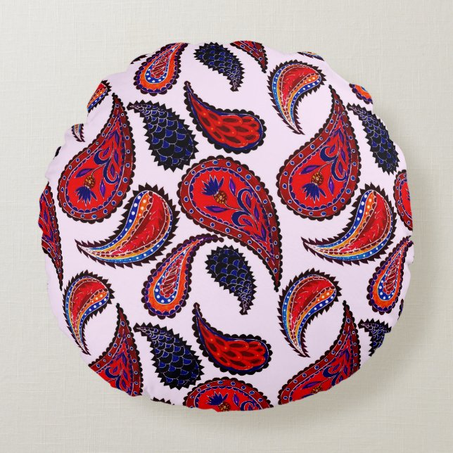 Creative seamless pattern with hand drawn paisley  round pillow (Front)