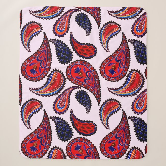 Creative seamless pattern with hand drawn paisley  sherpa blanket (Front)