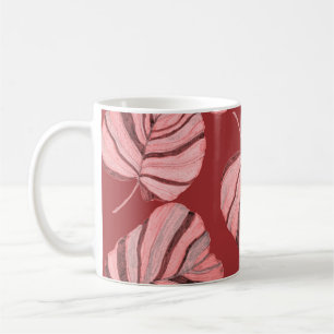 Creative seamless pattern with tropical leaves and coffee mug