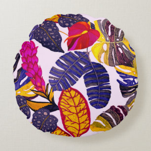 Creative seamless pattern with tropical leaves and round pillow