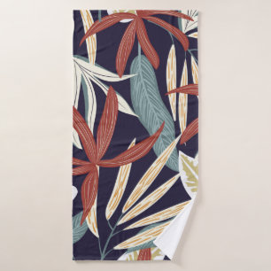 Creative seamless pattern with tropical plants on  bath towel