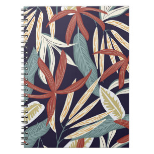 Creative seamless pattern with tropical plants on notebook