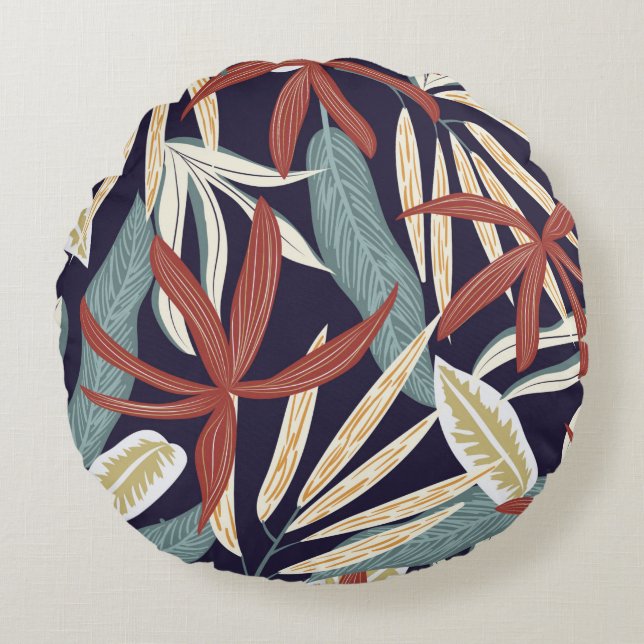 Creative seamless pattern with tropical plants on  round pillow (Front)