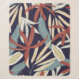 Creative seamless pattern with tropical plants on sherpa blanket