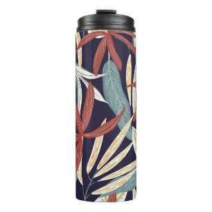 Creative seamless pattern with tropical plants on thermal tumbler