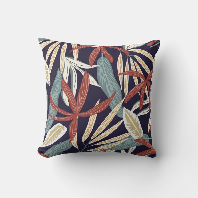 Creative seamless pattern with tropical plants on  throw pillow (Front)