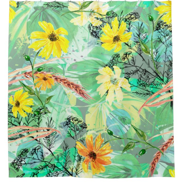 Creative seamless watercolor pattern of plants, He (Front)